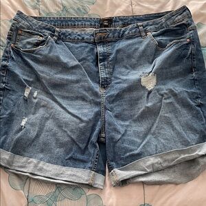 ellos Distressed Medium Blue Roll-Cuff Jean Shorts